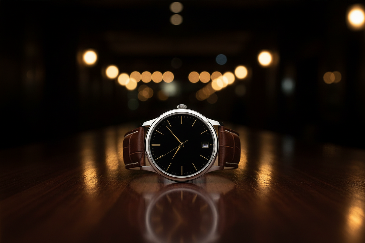 Montre Classic Élégance sur un comptoir de bar